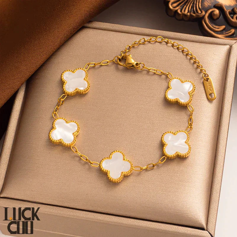 Liora Clover Charm Bracelet Four Floral Charms 14K Gold Plated Stainless Steel | Lersk