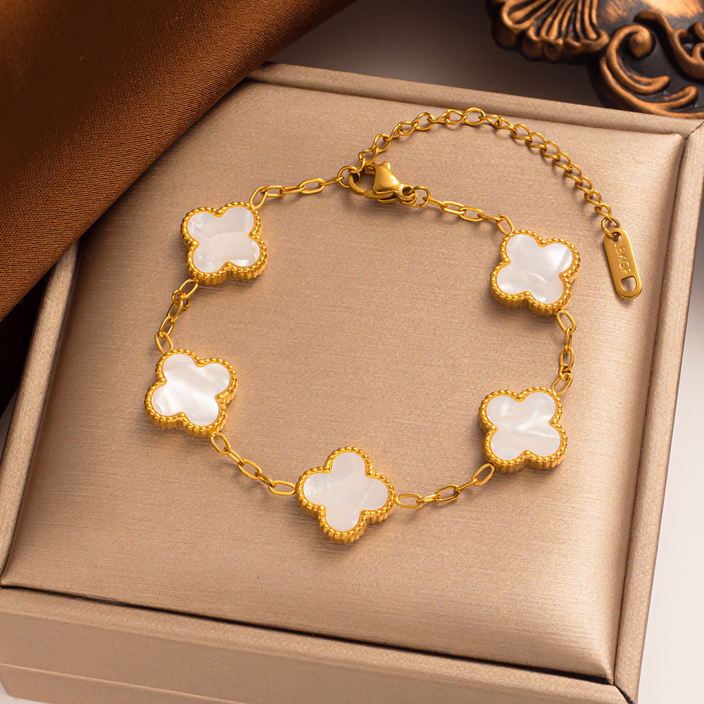 Liora Clover Charm Bracelet Four Floral Charms 14K Gold Plated Stainless Steel | Lersk