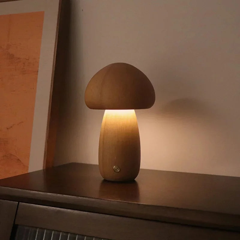 LED houbičková noční lampička stmívatelná dřevěná na noční stolek pro děti | Lersk