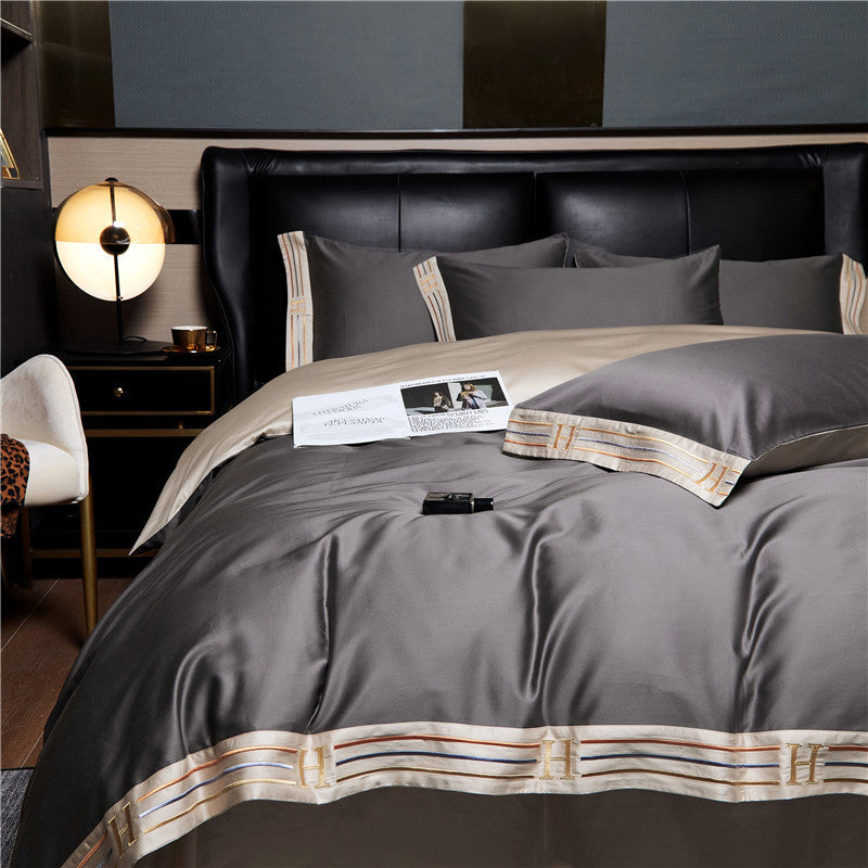 NovaQuill Satin Cotton Embroidered Bedding Set 4 Piece | Lersk