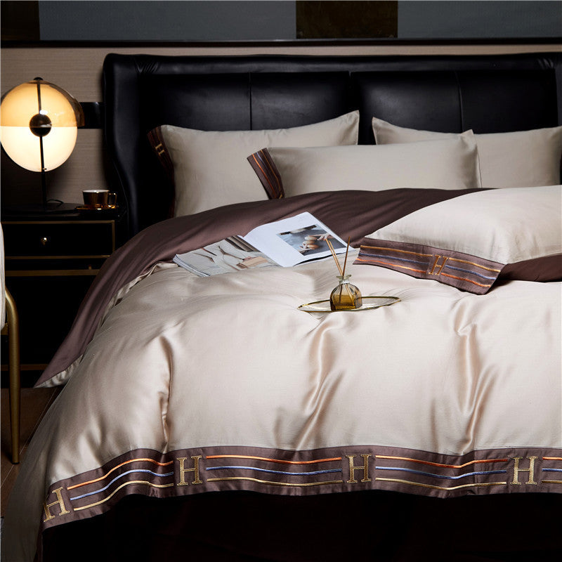 NovaQuill Satin Cotton Embroidered Bedding Set 4 Piece | Lersk
